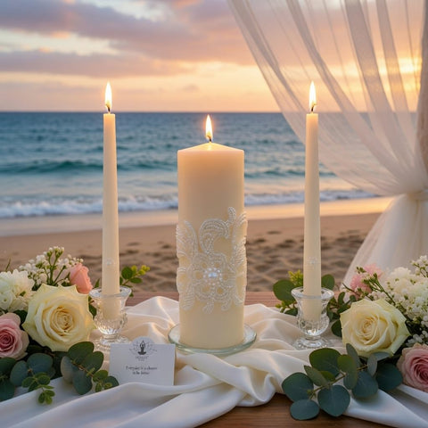 Hosley gift-ready wedding candle set for newlyweds or events.