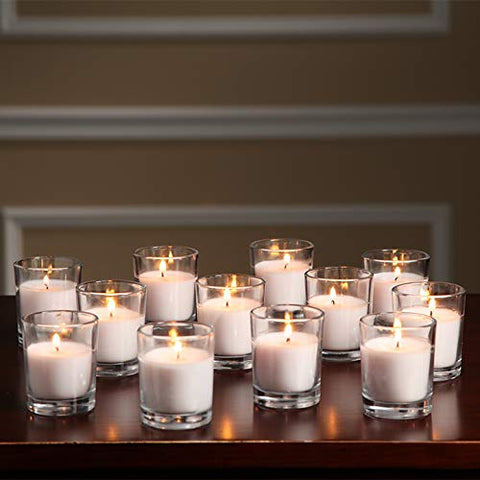 Hosley ivory votive candles in bulk pack for weddings and events.