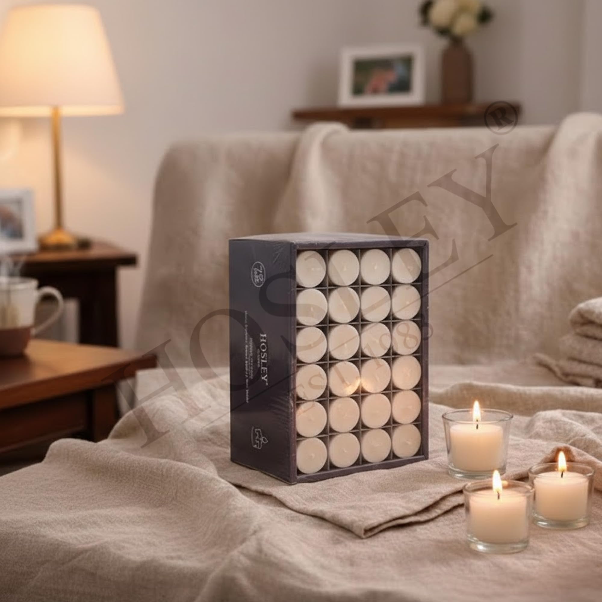 Hosley unscented white votive candles 72-pack in a wedding centerpiece