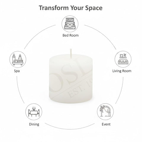 Hosley unscented white votive candles 72-pack on a romantic dinner table