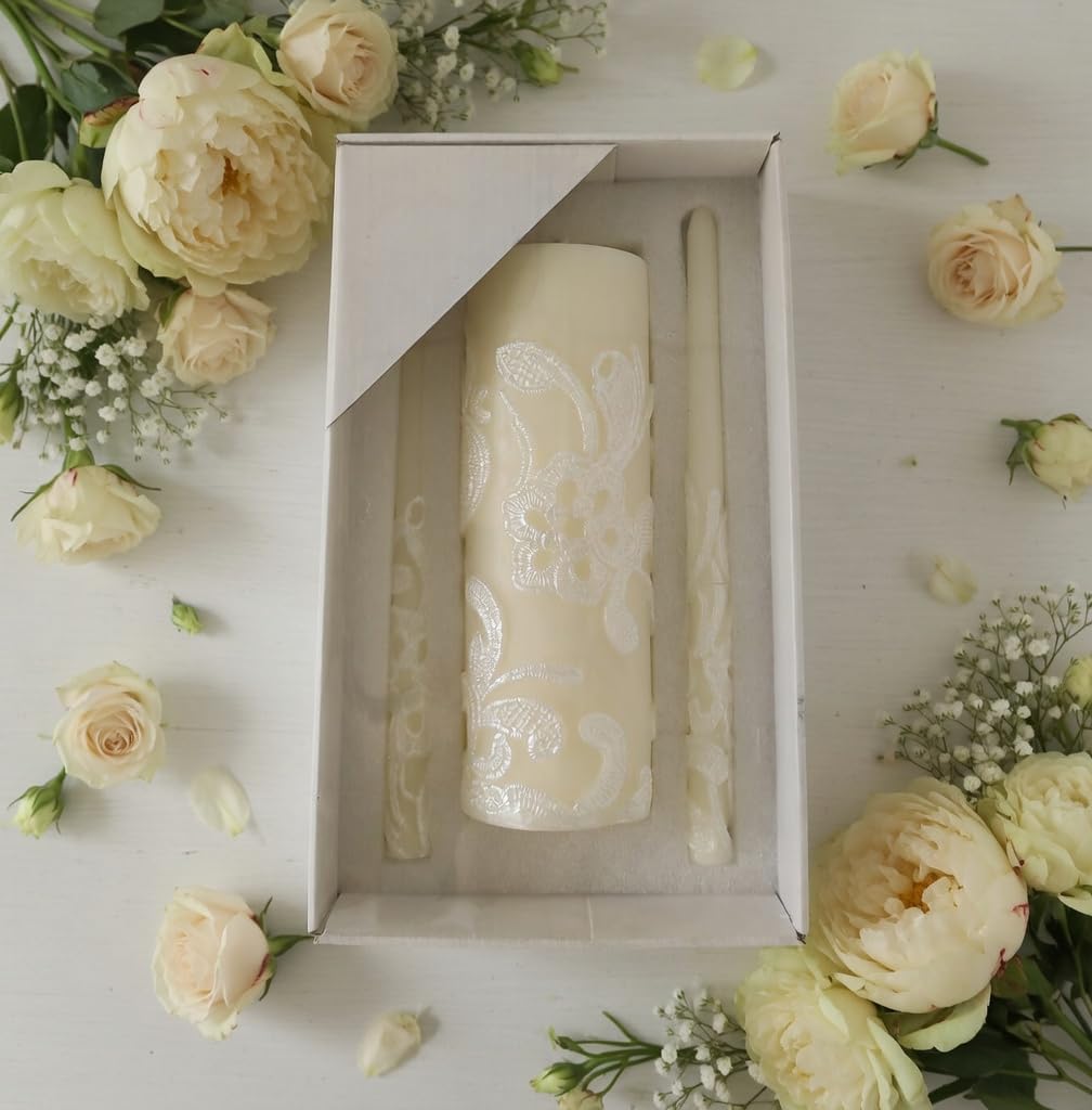 Hosley wedding ceremony candle set in cream enhances altar setup