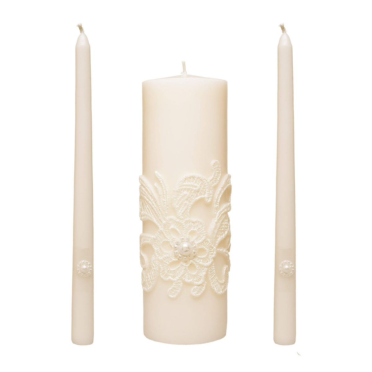 Hosley wedding unity candle set in cream with pillar and tapers for elegant ceremony lighting.