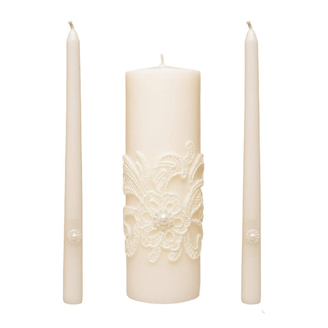 Hosley wedding unity candle set in cream with pillar and tapers for elegant ceremony lighting.