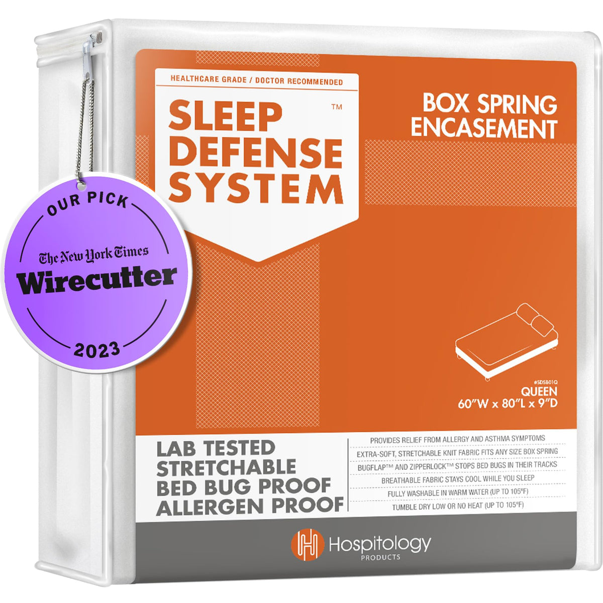 HOSPITOLOGY BOX SPRING ZIPPER ENCASEMENT blocks dust mites for cleaner sleep