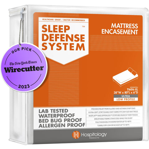HOSPITOLOGY PRODUCTS mattress encasement zippered cover shields against dust mites for cleaner sleeping environment.