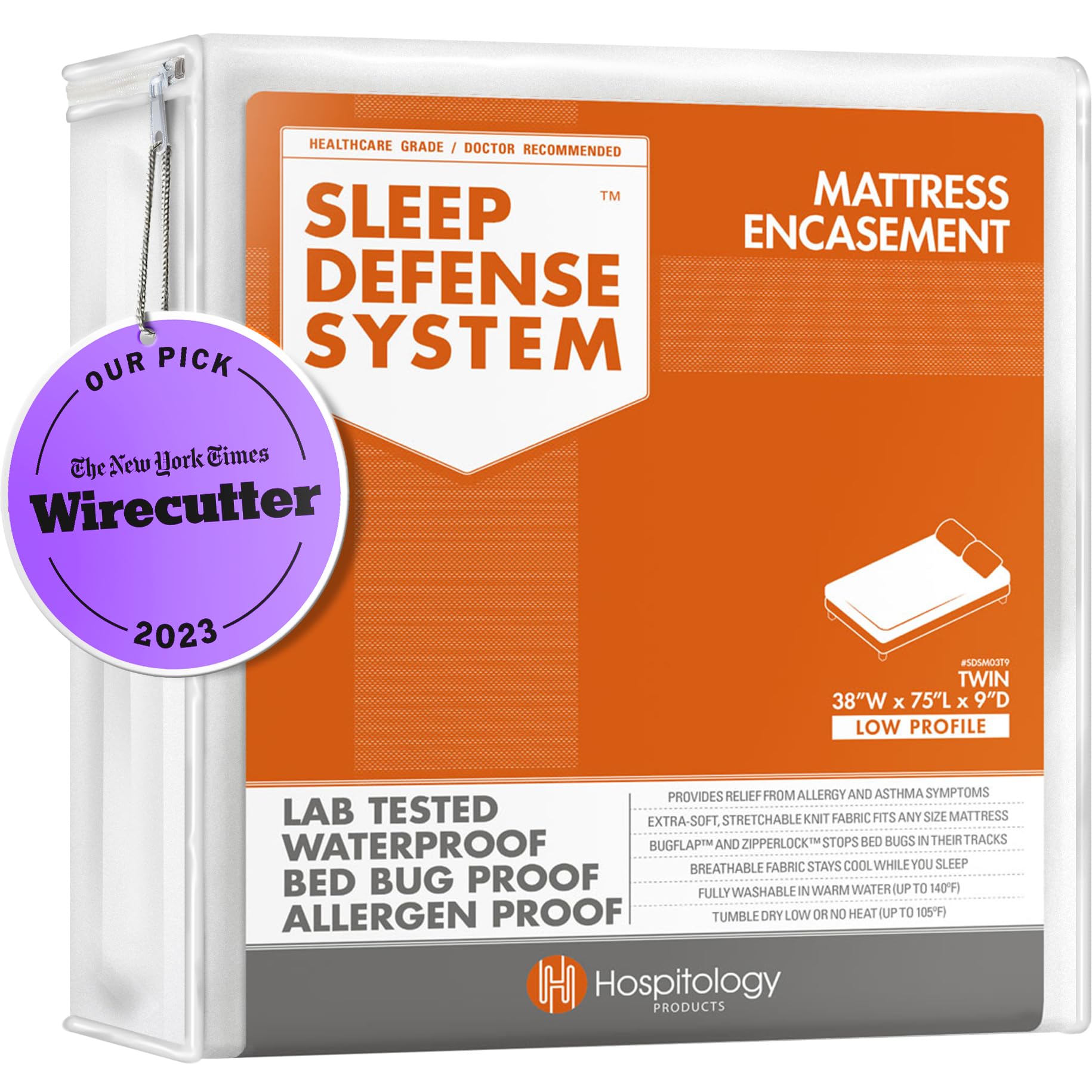 HOSPITOLOGY PRODUCTS zippered twin mattress encasement protects against spills and stains.