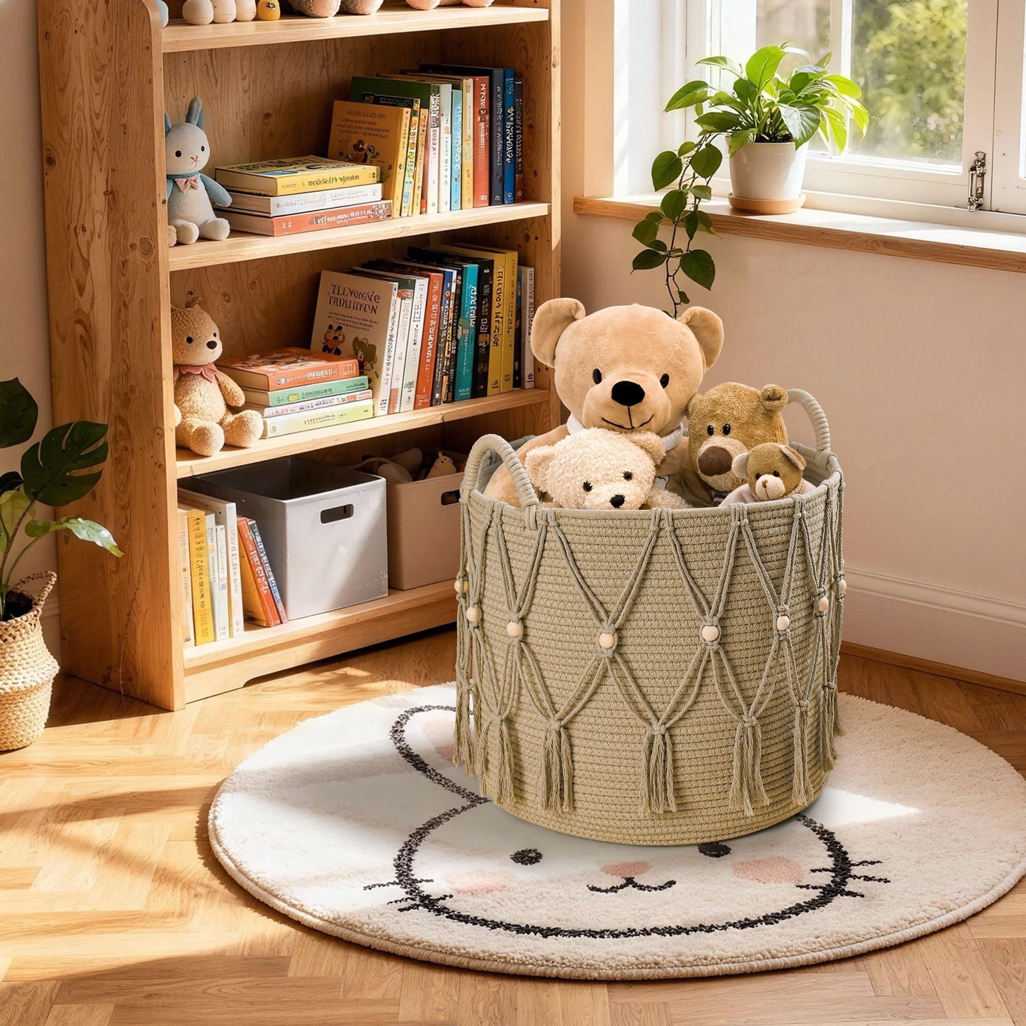 HOSROOME Blanket Basket features durable cotton rope construction for lasting organization.