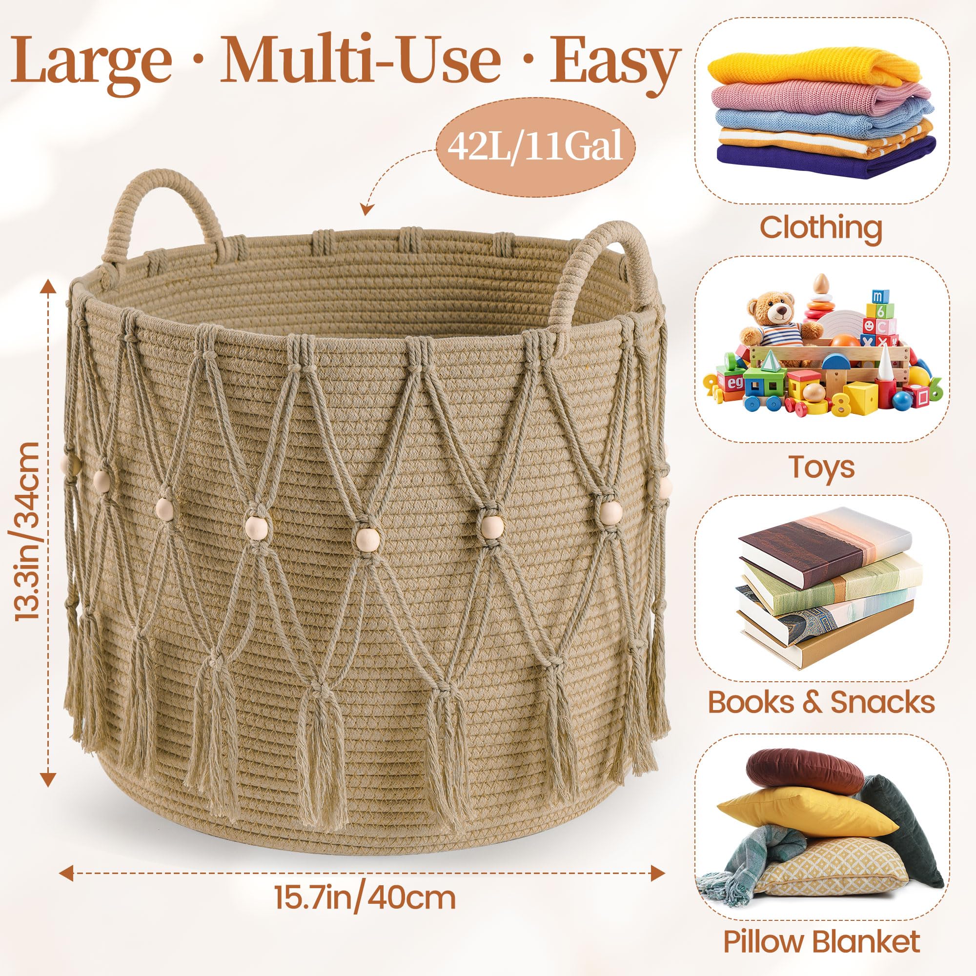 HOSROOME Blanket Basket with multi-use design ideal for nursery, living room, or laundry.