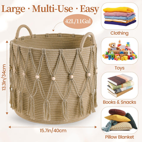 HOSROOME Blanket Basket with multi-use design ideal for nursery, living room, or laundry.