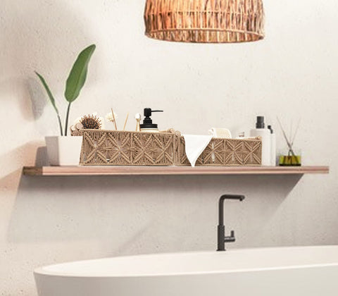 HOSROOME boho macrame basket bathroom decor for warm storage.