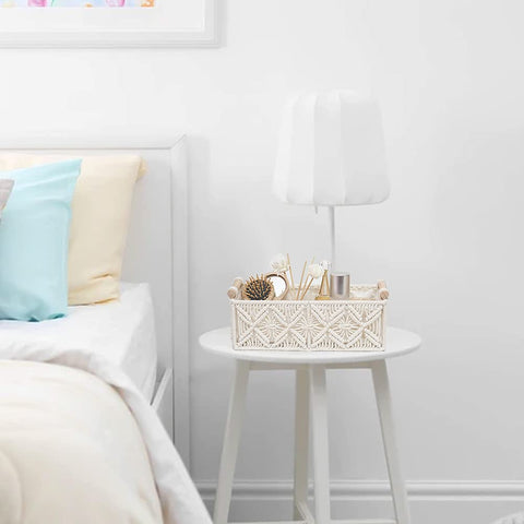 HOSROOME macrame basket used as living room decor with warm boho charm