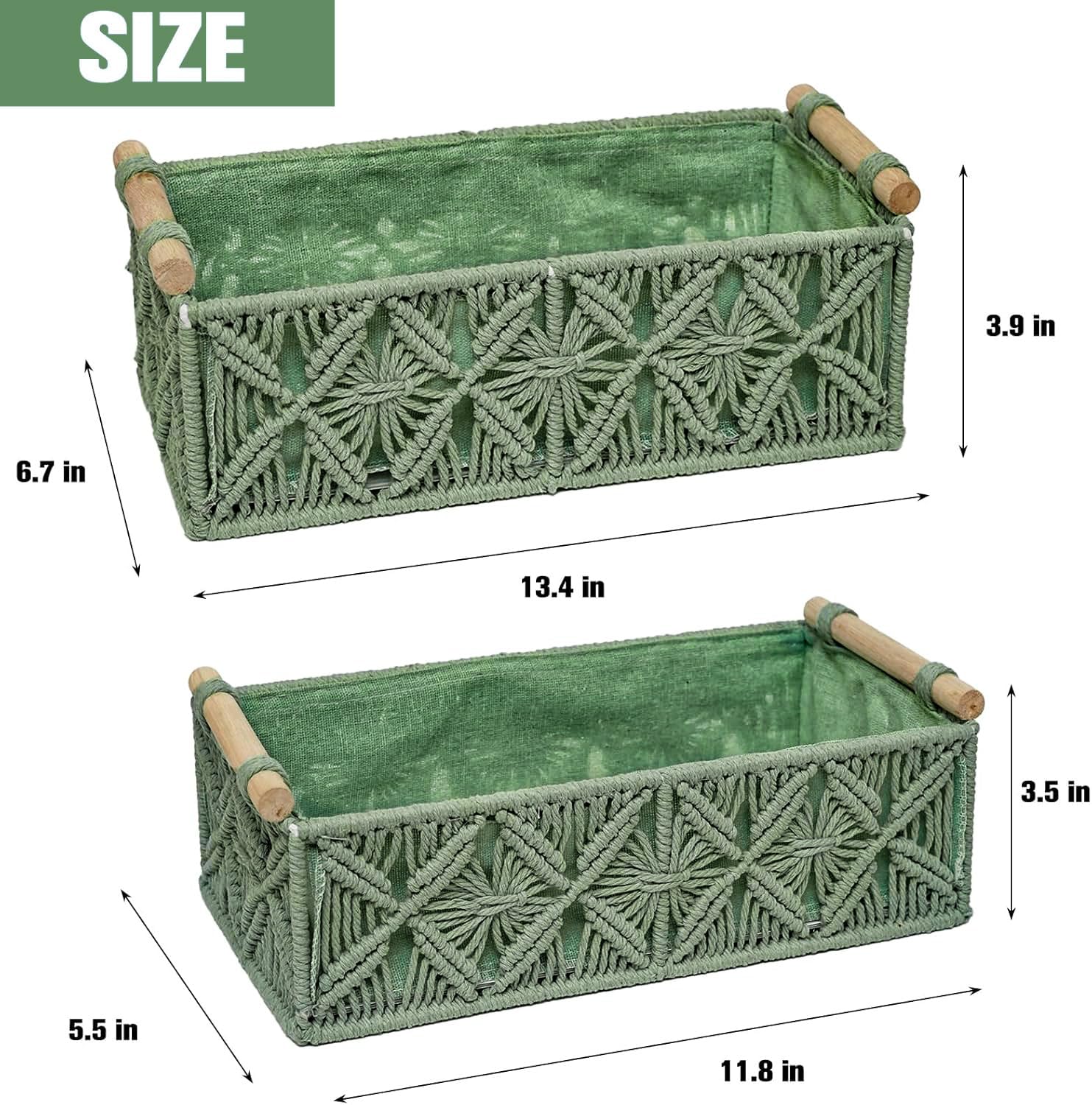 HOSROOME macrame green entryway basket complements home decor.