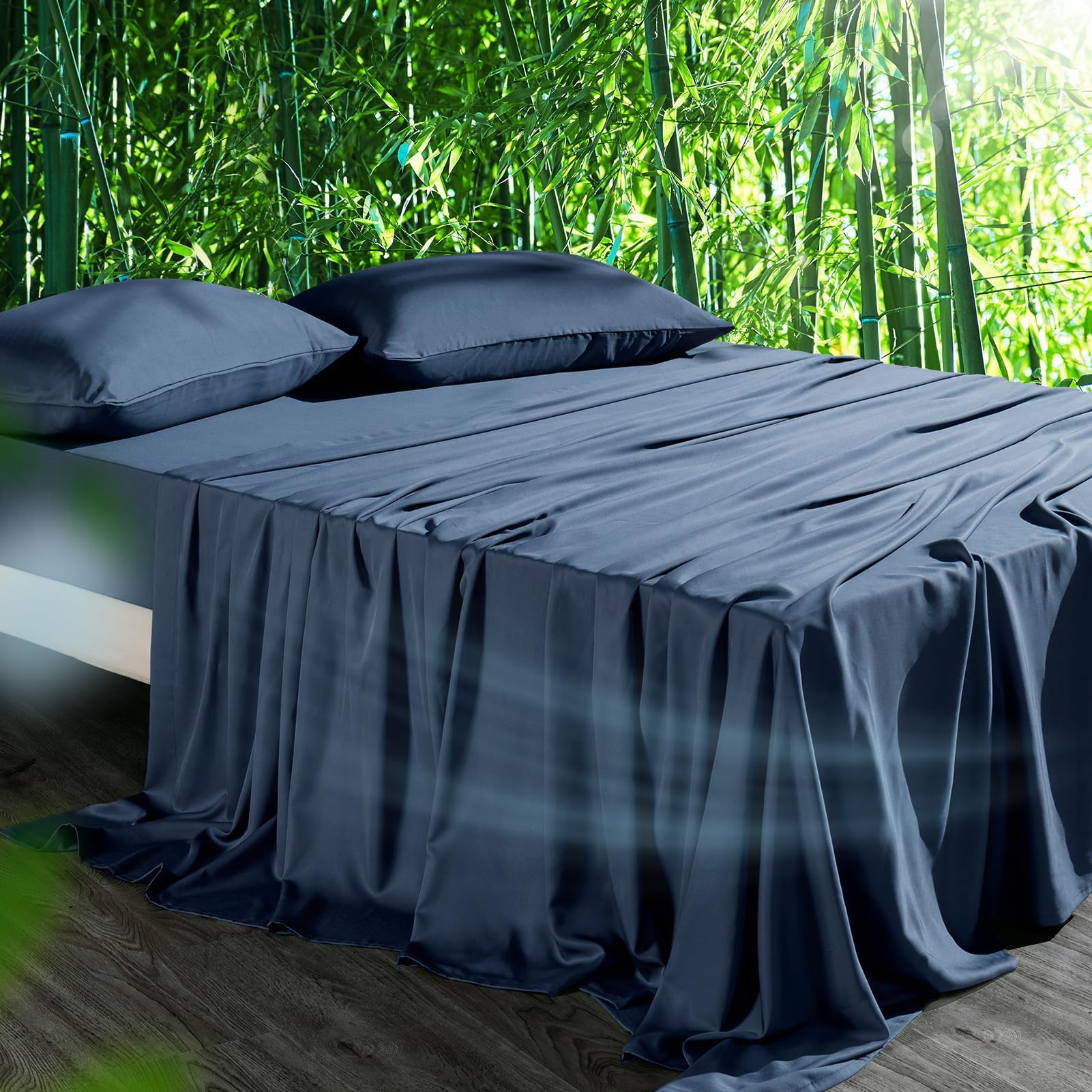 HOT SLEEPER SHEETS cooling sheets queen navy help regulate temperature for better sleep.