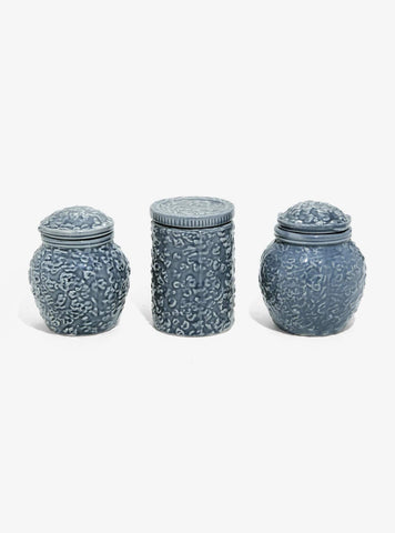 Hot Topic Nightmare Before Christmas trinket jar set on vanity keeps small treasures organized