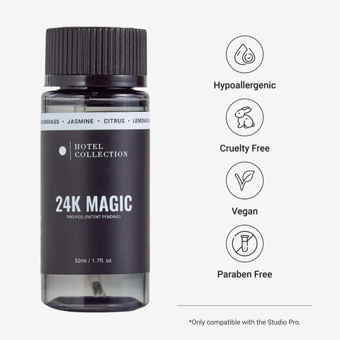 Hotel Collection 24K Magic Pro-Pod lemongrass bottle enhances fresh-room ambiance