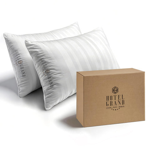 Hotel Grand queen 2-pack pillows provide plush support for restful nights.