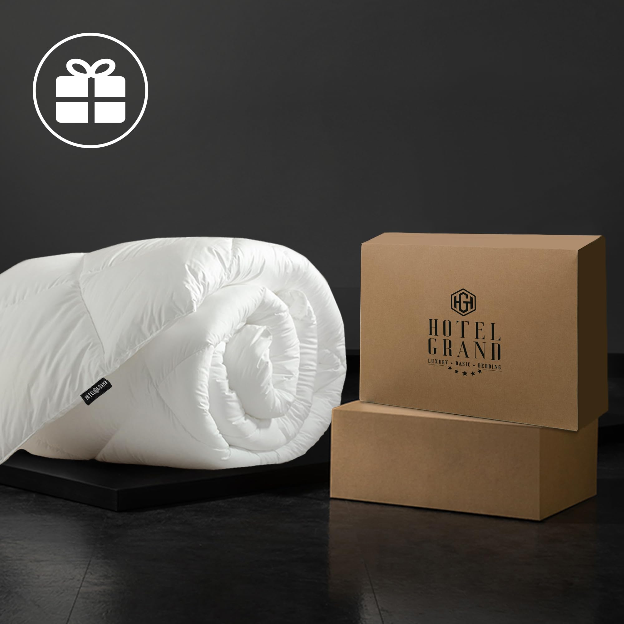 Hotel Grand corner loops detail emphasizes secure duvet cover fit and durability.