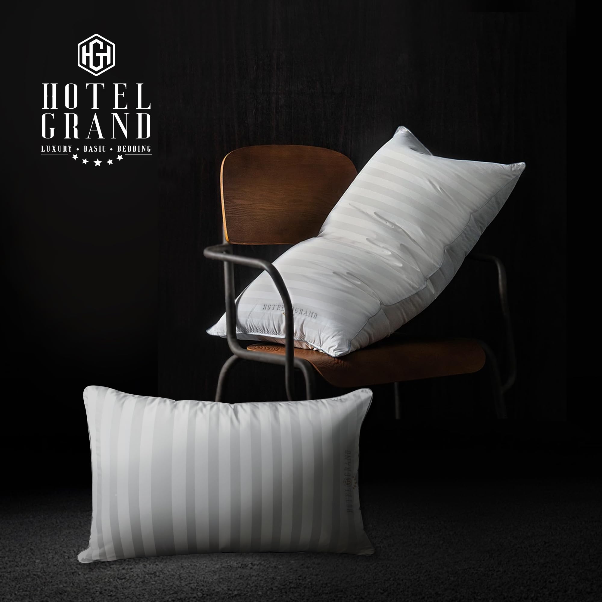 Hotel Grand pillows arranged for back and side sleepers with durable seams.