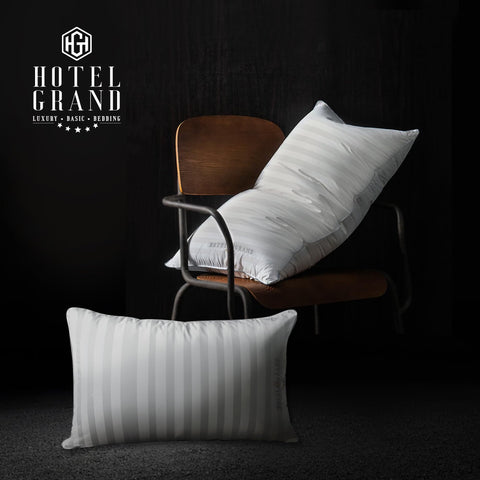 Hotel Grand pillows arranged for back and side sleepers with durable seams.