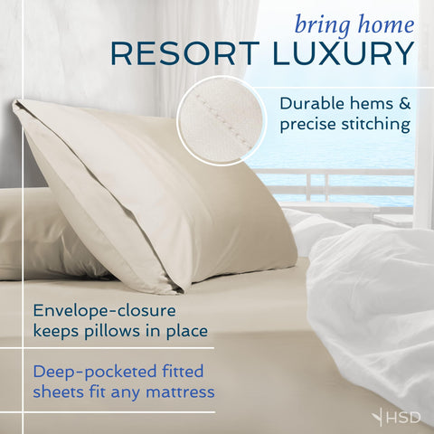 Hotel Sheets Direct king bamboo close-up fabric shows satin-like, breathable texture.