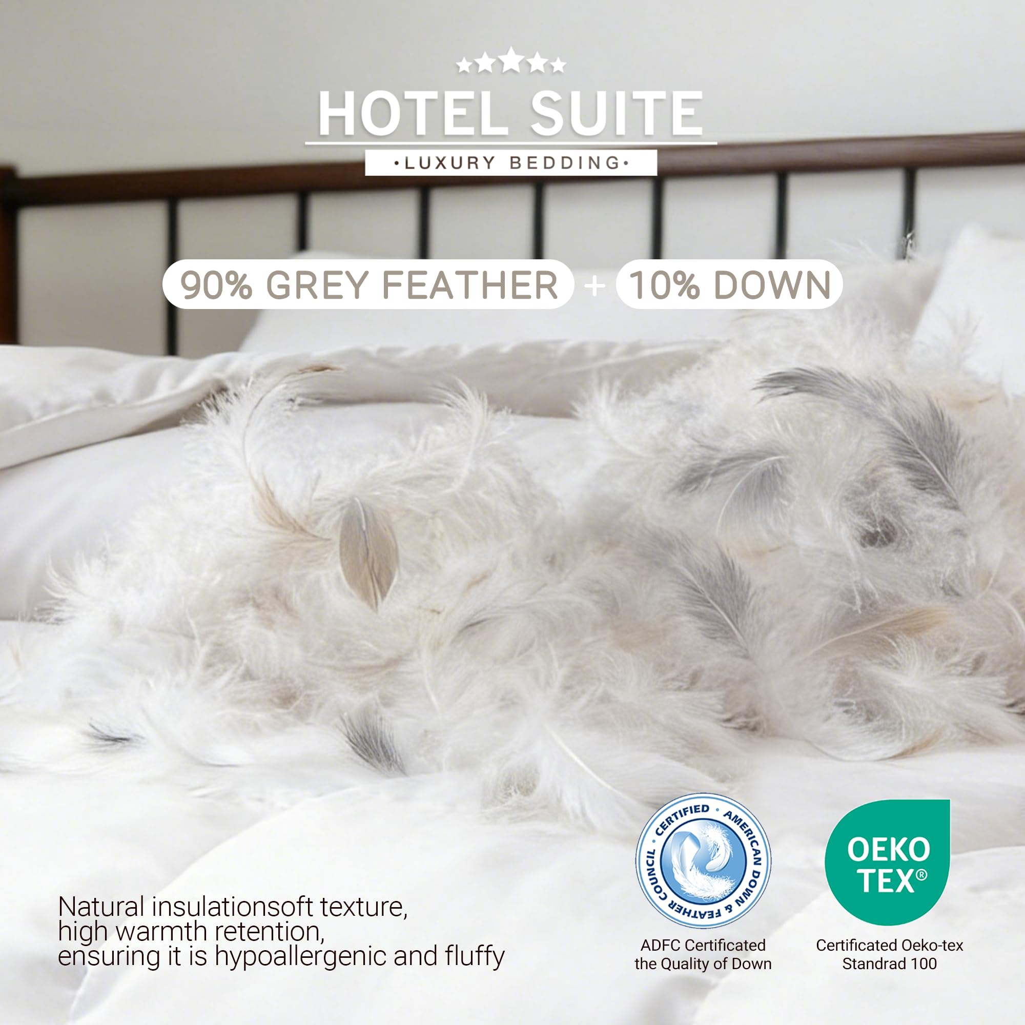 Hotel Suite Feather Down Comforter with breathable cotton cover delivers silky softness.