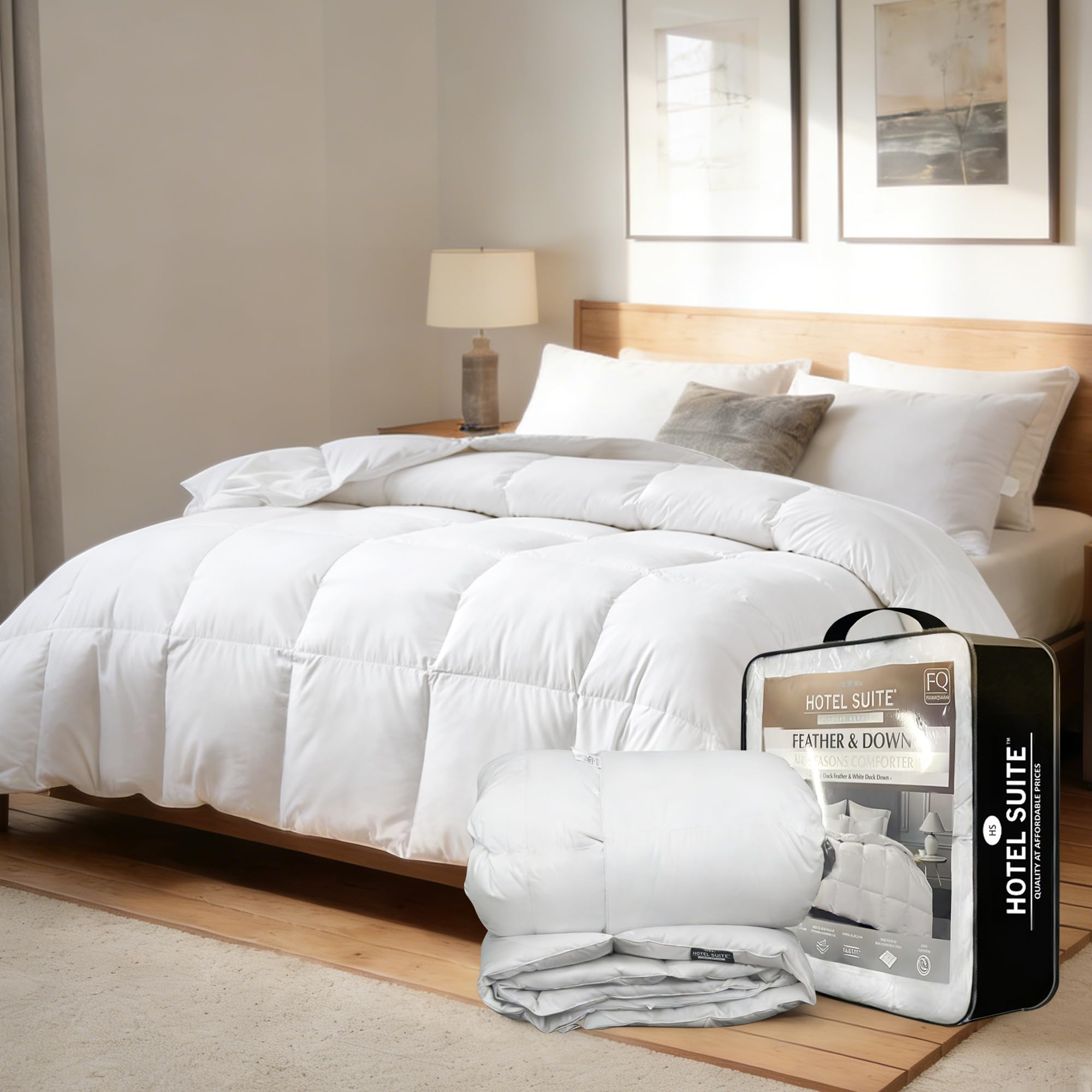 Hotel Suite Feather Down Comforter showcases premium loft for year-round coziness.