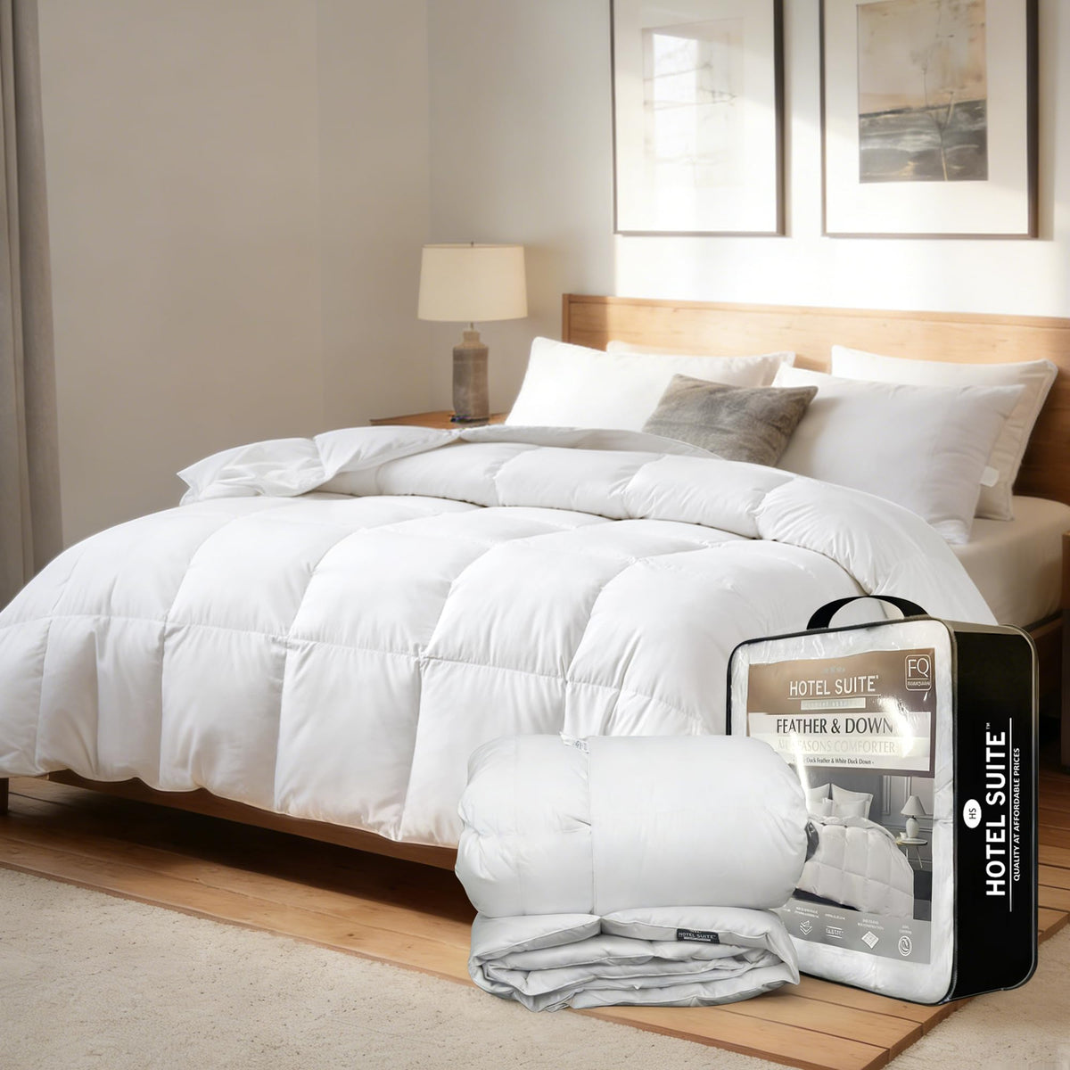 Hotel Suite Feather Down Comforter showcases premium loft for year-round coziness.