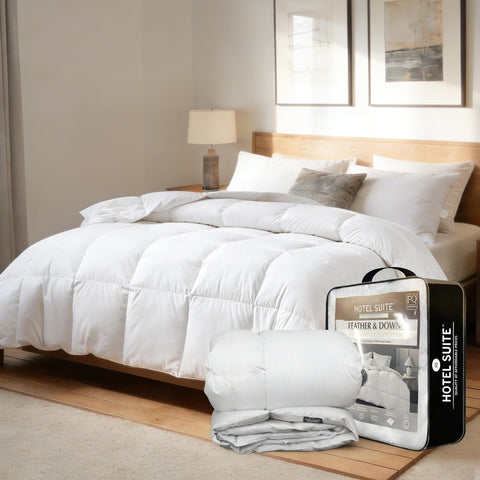 Hotel Suite Feather Down Comforter showcases premium loft for year-round coziness.