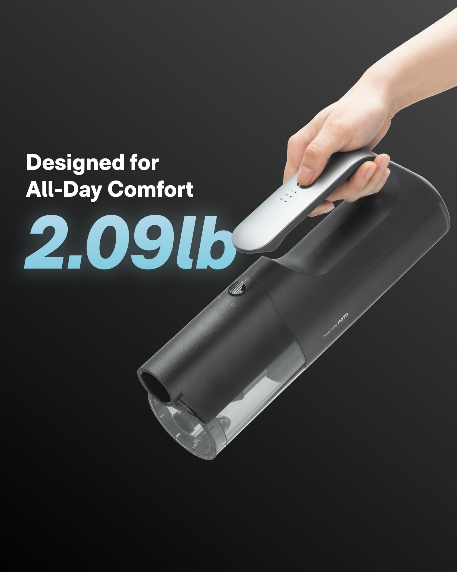 HOTO BlowVac USB-C charging enables fast recharges.