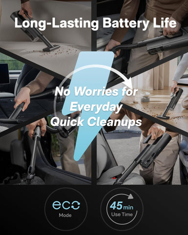 HOTO BlowVac wide nozzle clears crumbs from desks and sofas.