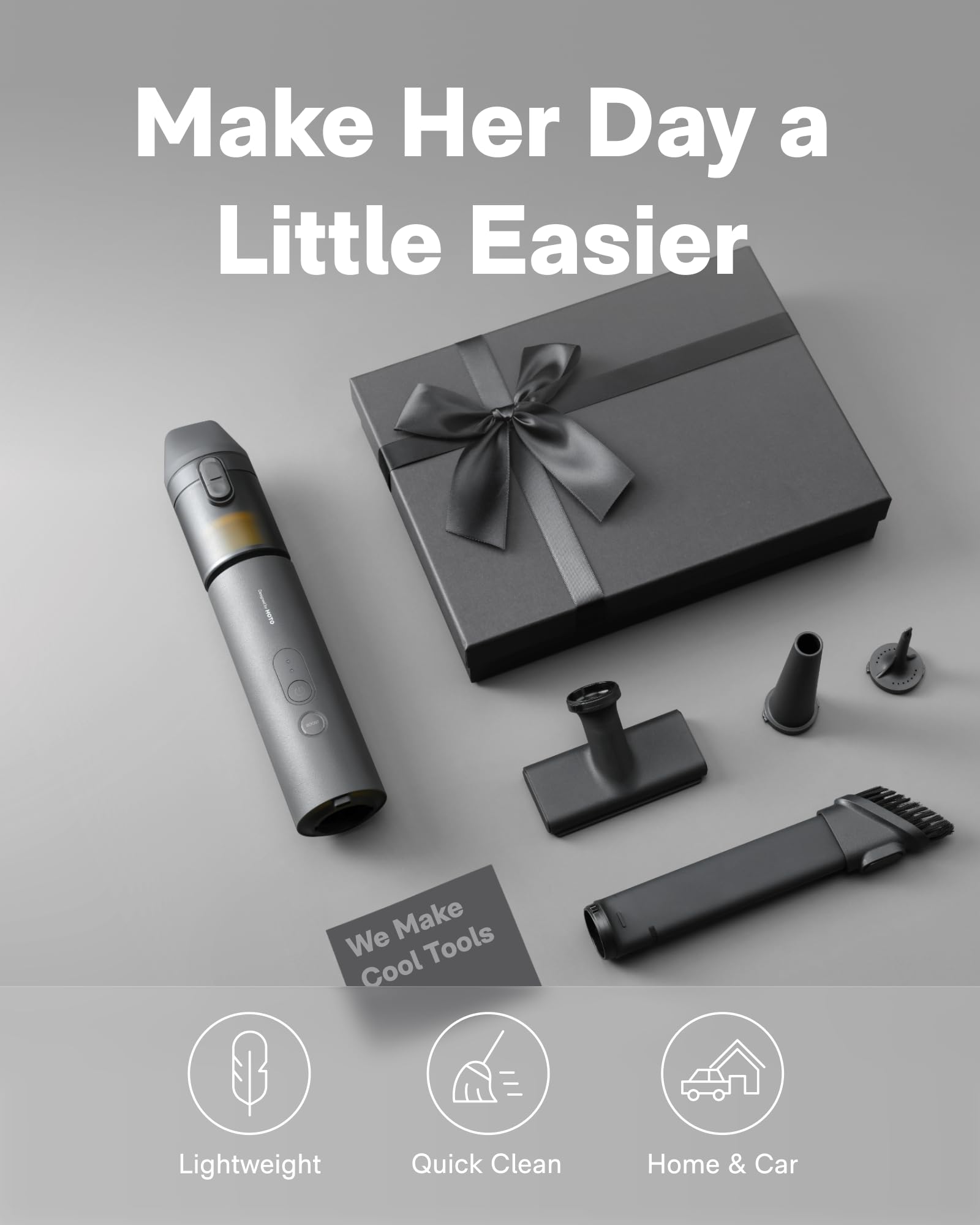 HOTO accessory set includes grooming brush and nozzles for furniture and keyboards.
