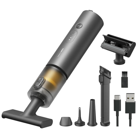 HOTO handheld vacuum demonstrates strong suction for car interiors and desks.