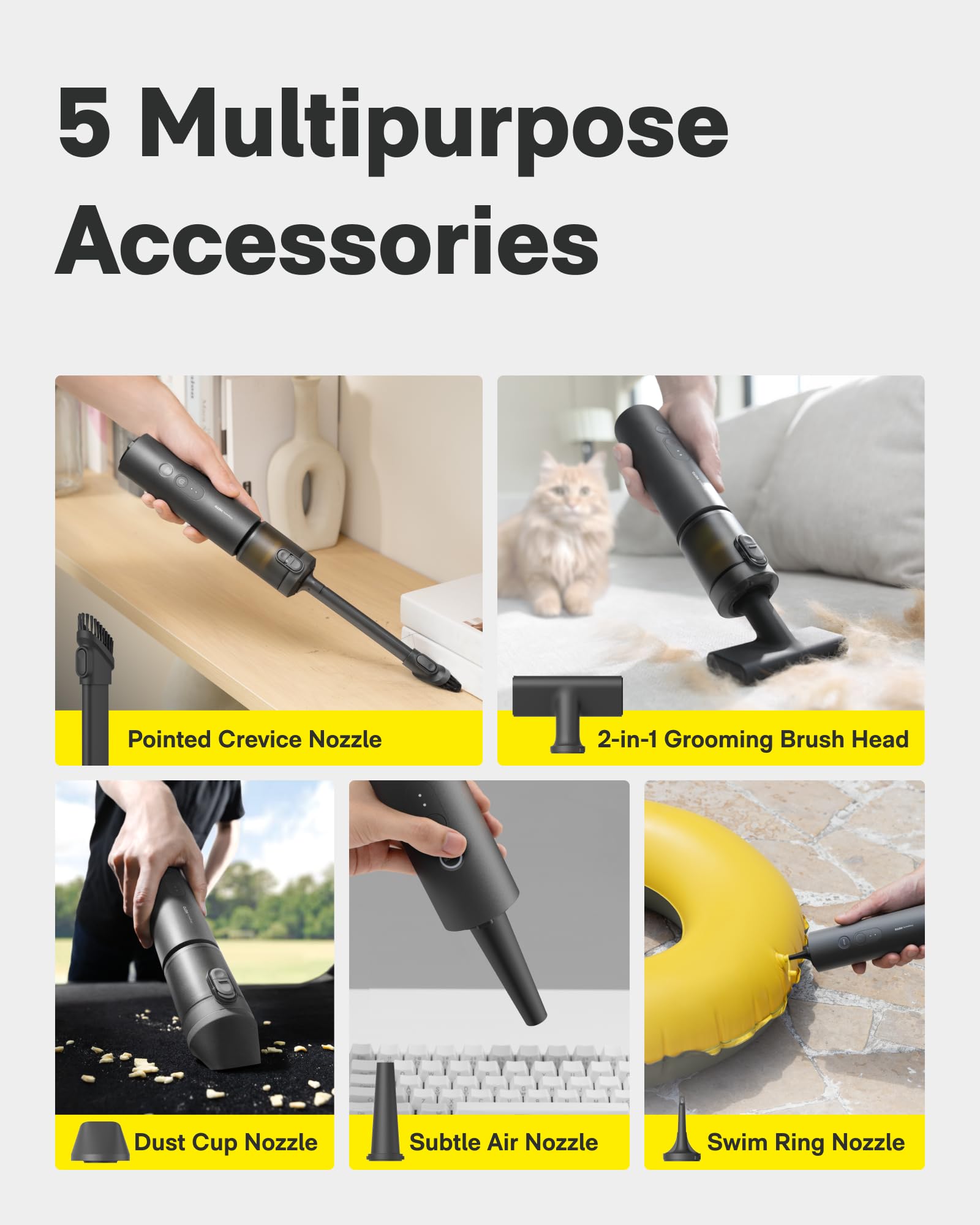 HOTO subtle air nozzle works as a precise blower and vacuum tool.