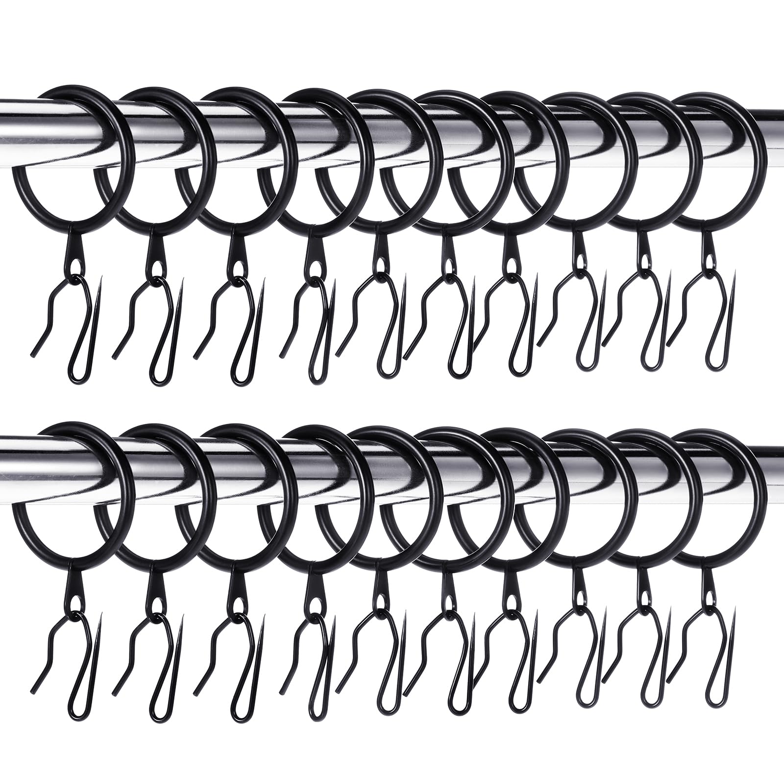 Hotop 32 mm metal drapery rings on rod for smooth curtain movement.