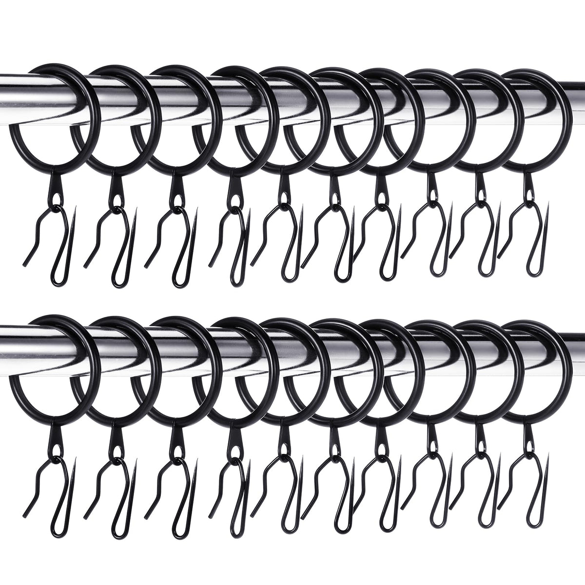 Hotop 32 mm metal drapery rings on rod for smooth curtain movement.