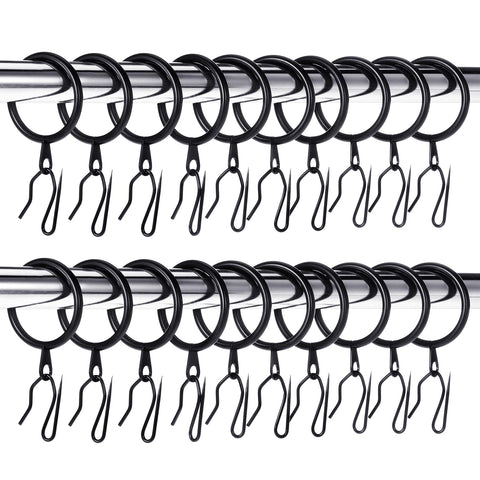 Hotop 32 mm metal drapery rings on rod for smooth curtain movement.