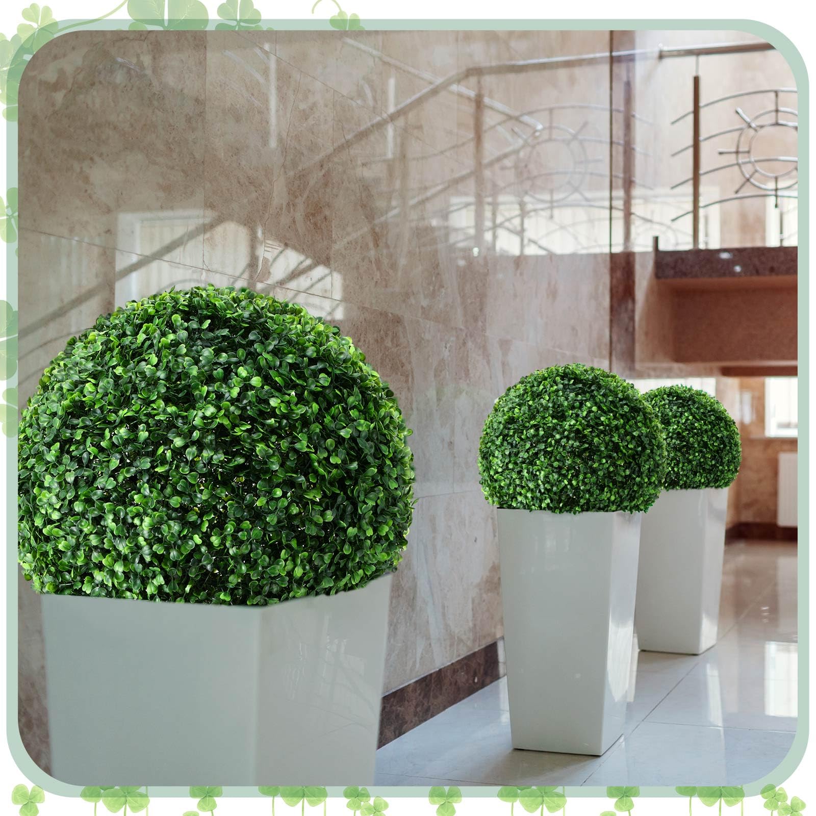 Hotop garden and patio spheres enhance entrances and seating areas.
