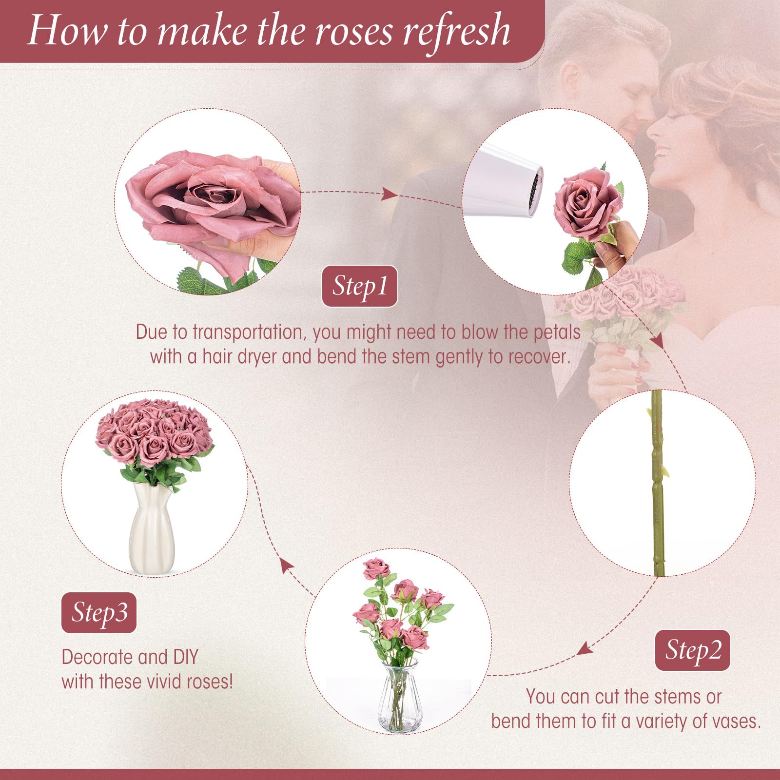 Hotop silk rose texture that stays beautiful without care.