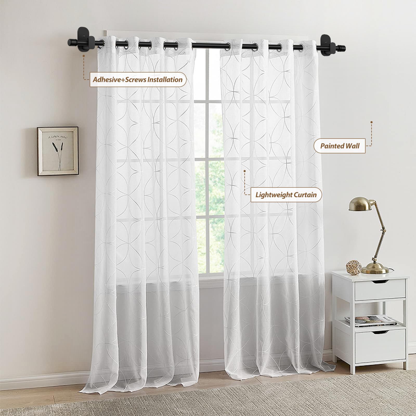 HOTOZON adhesive brackets and tape provide strong hold for lightweight curtains.