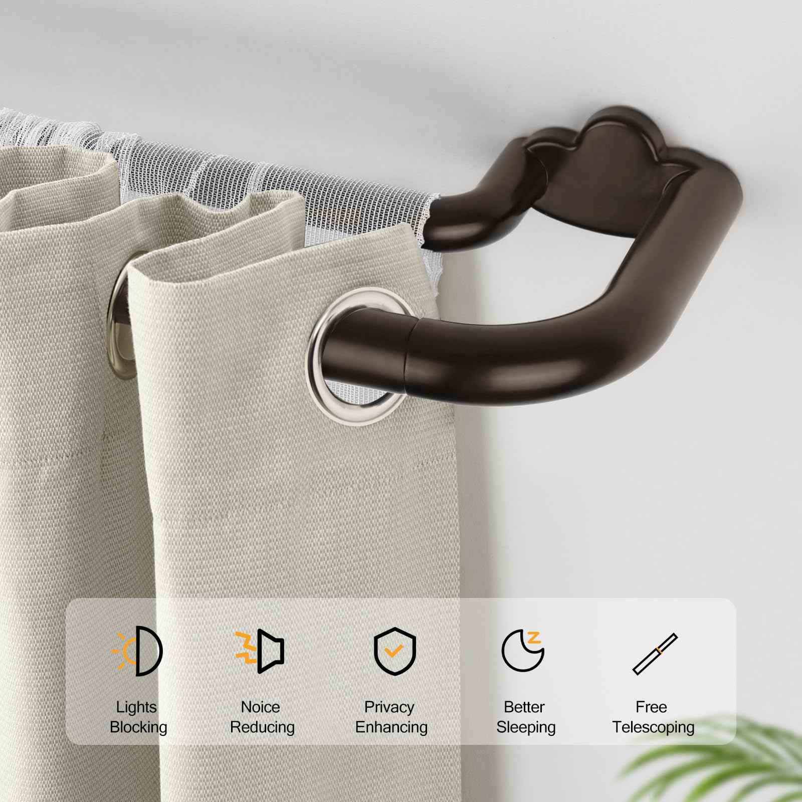 HOTOZON bronze finish curtain rod complements warm interiors.