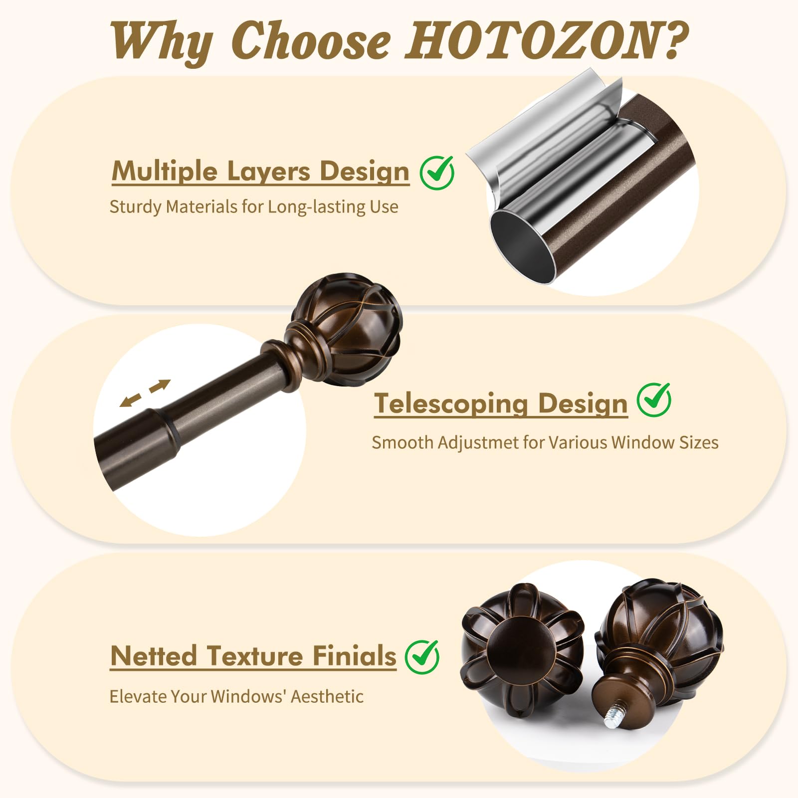 HOTOZON curtain rods extended to 115 inches with antique bronze finish for wide openings