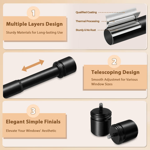 HOTOZON black-finish double rod mounts securely with a sturdy 1-inch diameter.