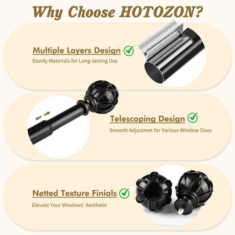 HOTOZON telescoping rod shows easy 32-86 inch range