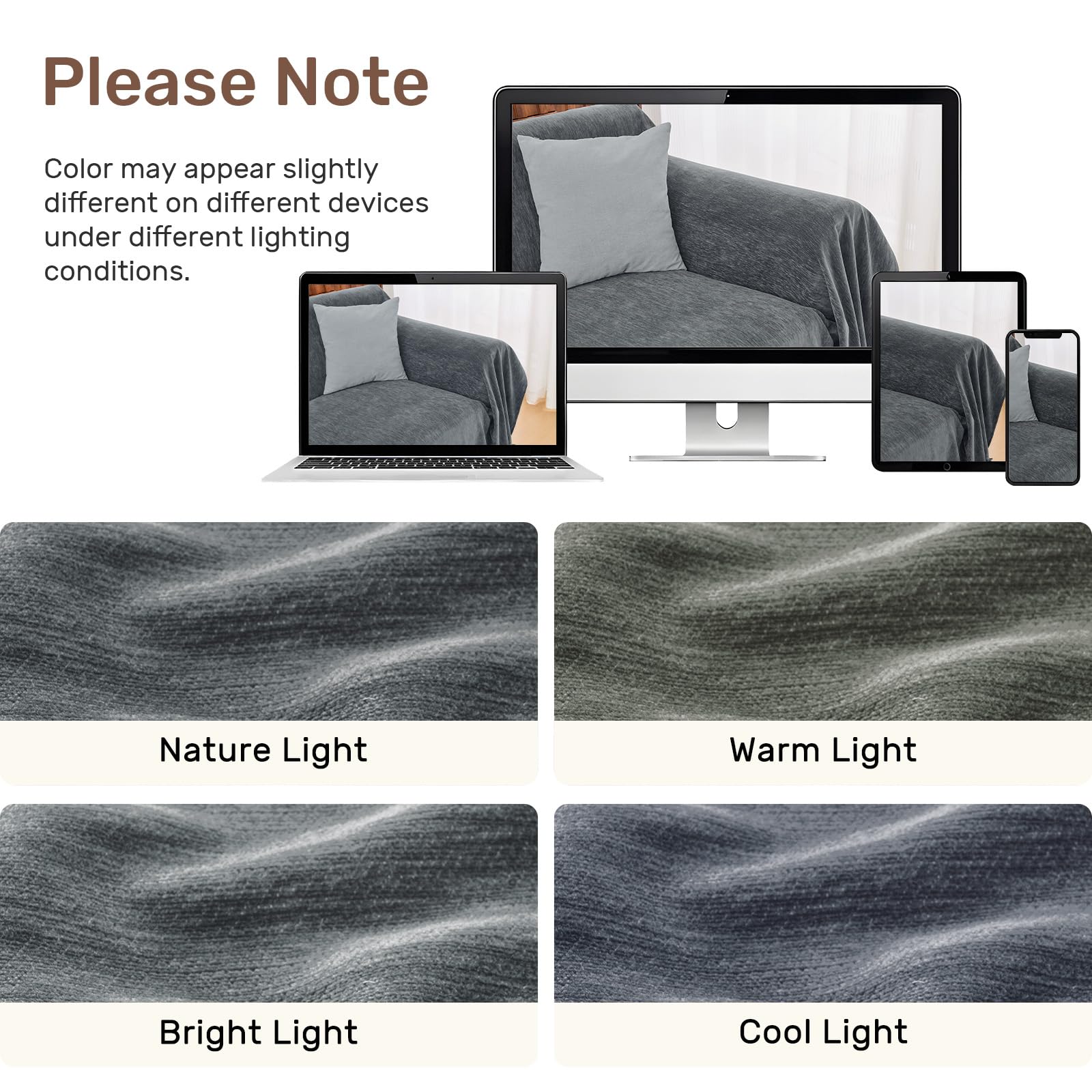 Houmiggle dark gray chenille close-up highlights durable texture.