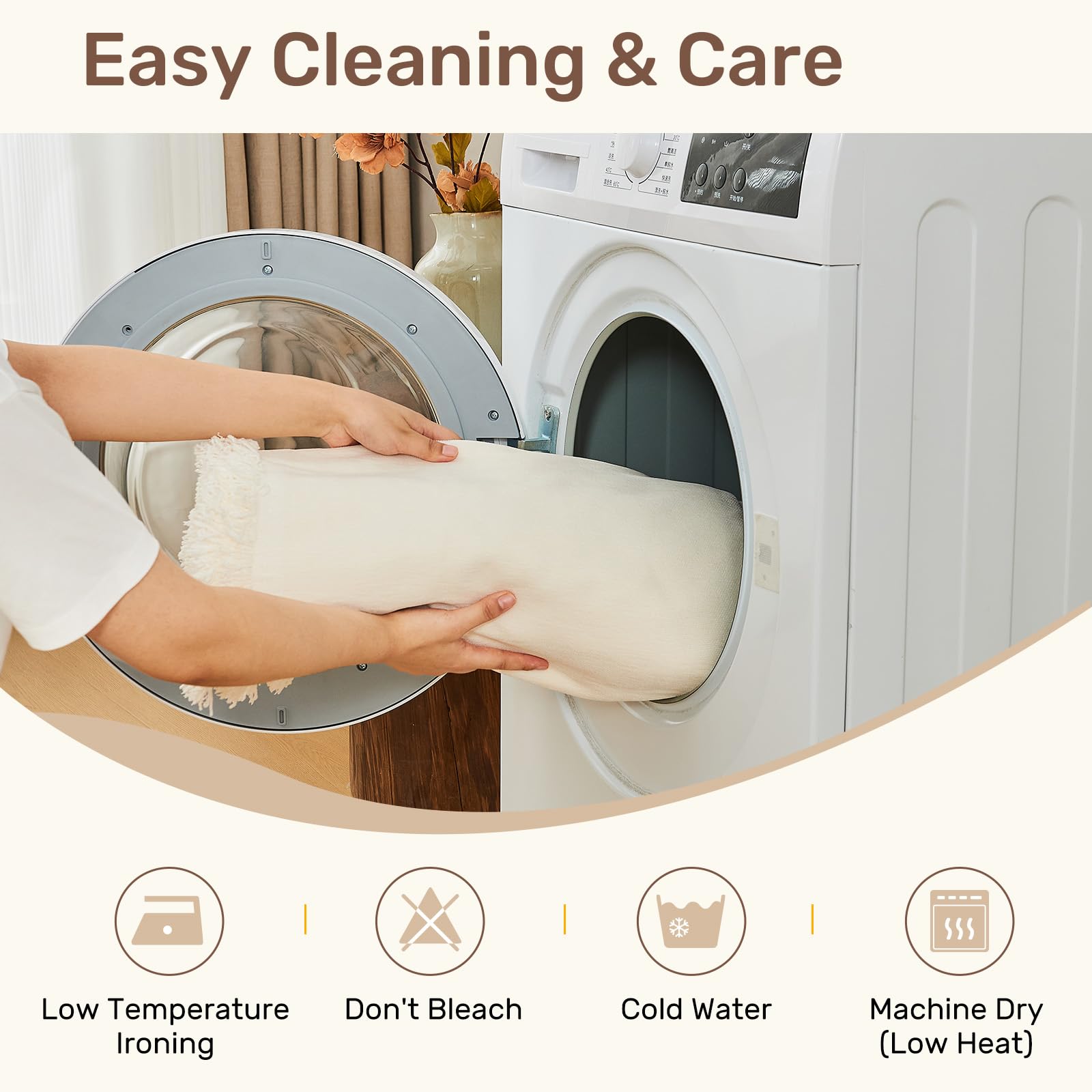 Houmiggle care instructions emphasize gentle cycle and low heat