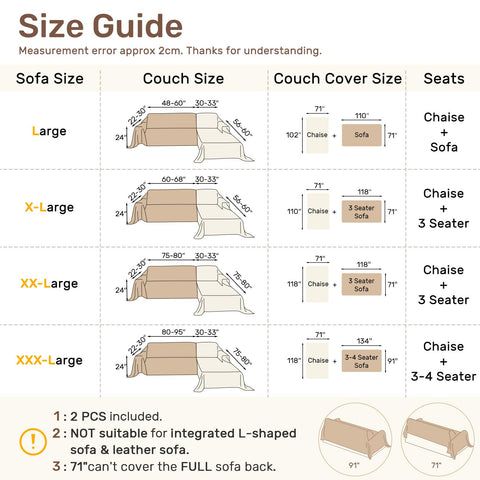 Houmiggle cream sectional cover side view shows two-piece fit