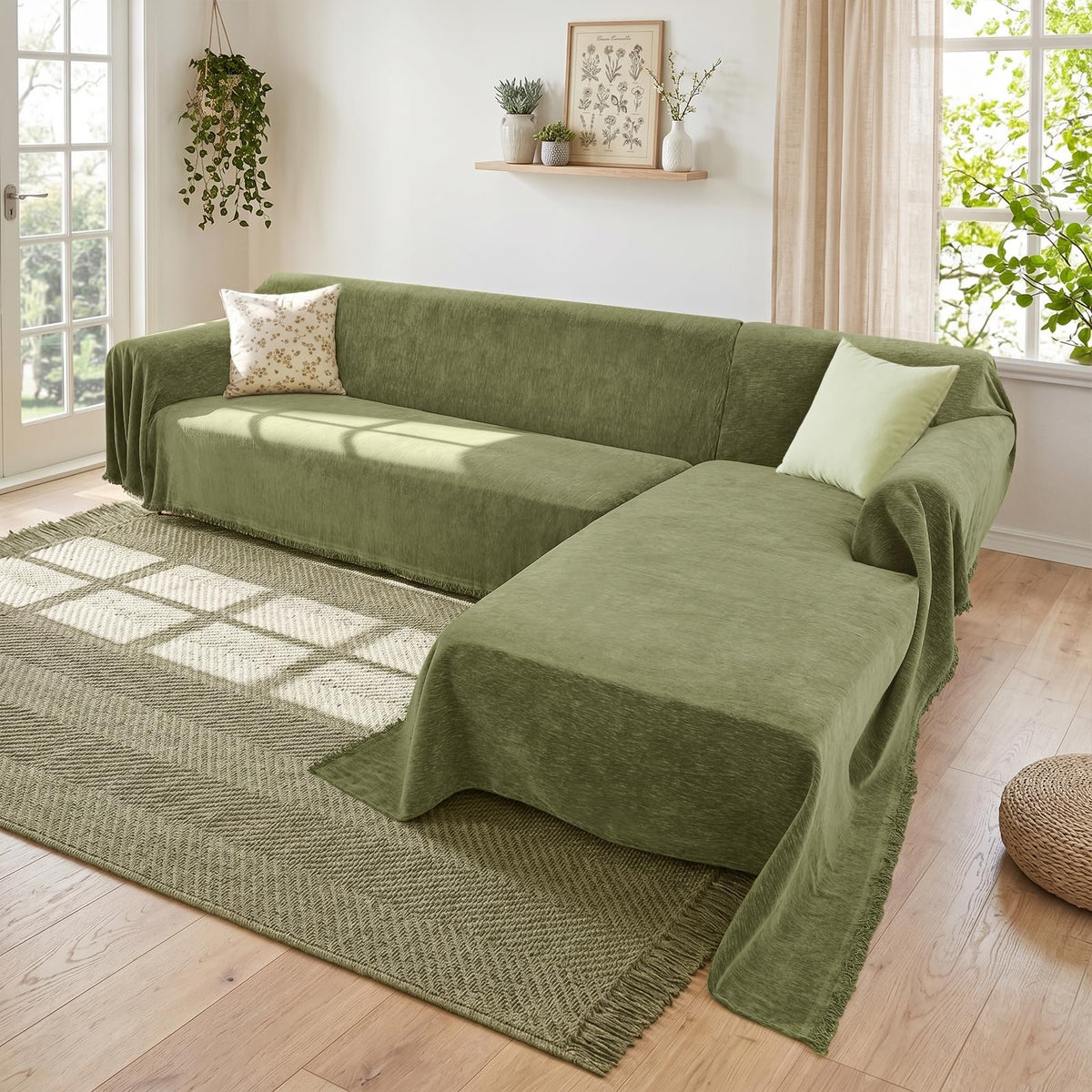 Houmiggle sectional covers in soft chenille protect the sofa from pet hair