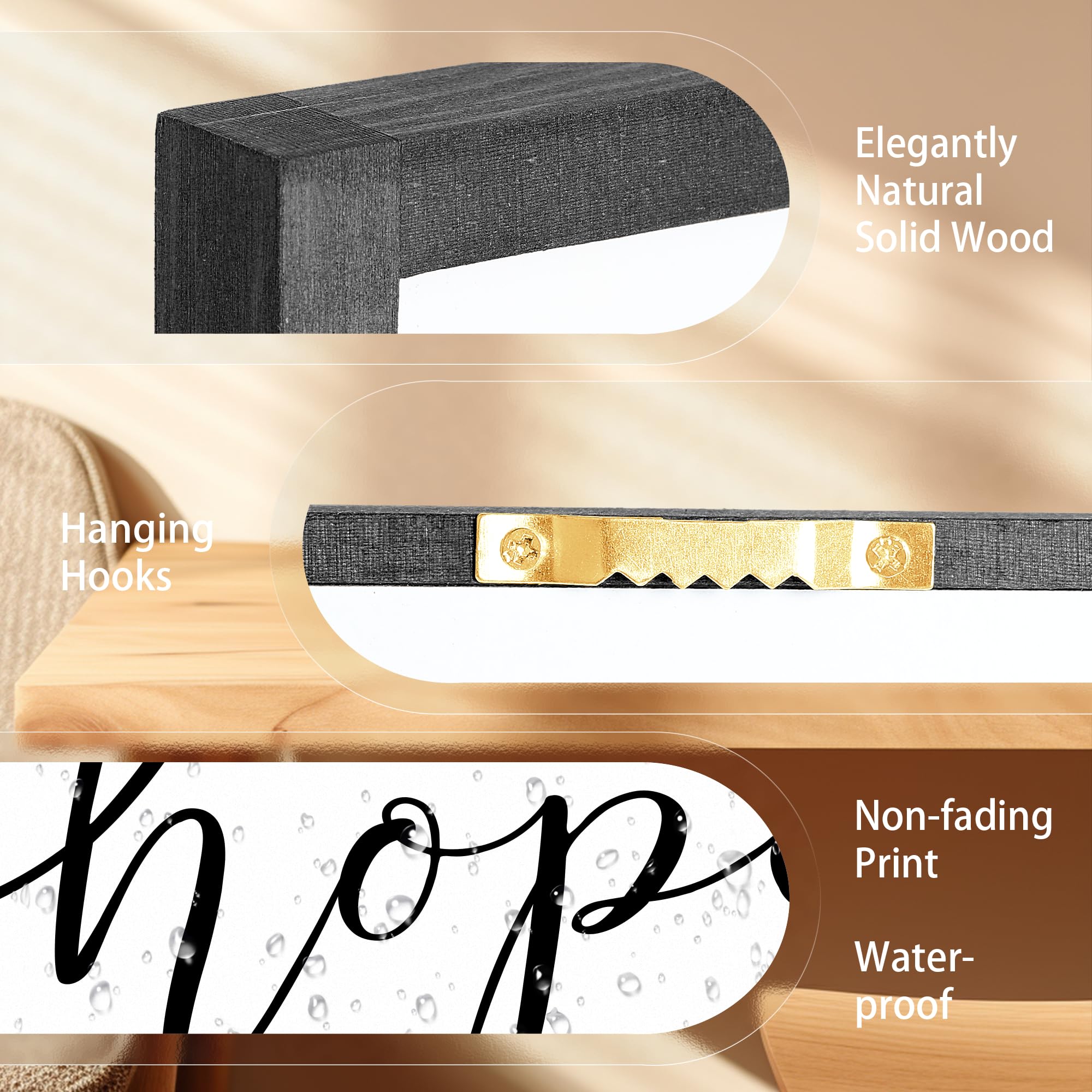 Houmury-framed scripture trio creates elegant, neutral decor for living spaces.