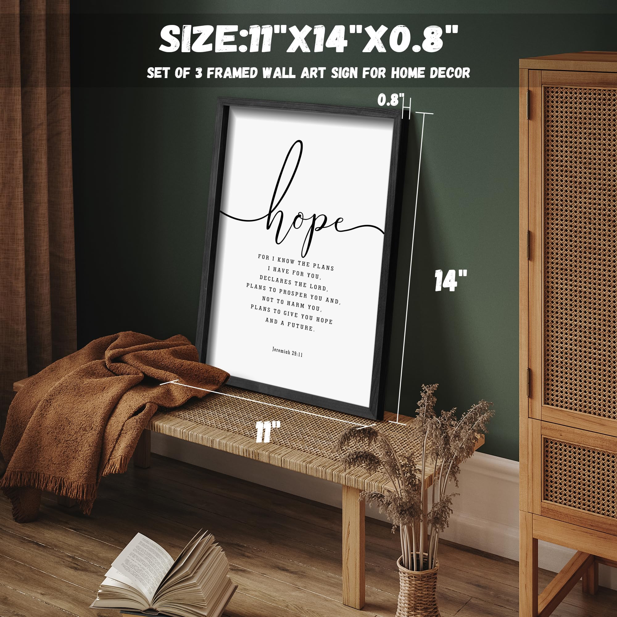 Houmury farmhouse verse art elevates bedrooms with subtle, durable black frames.