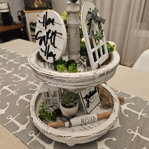 Houmury Farmhouse Tiered Tray Decor Set on-display idea captures complete style